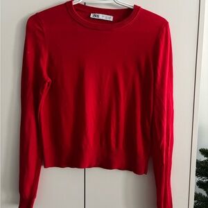 Zara Vibrant Red Crew Neck Sweater